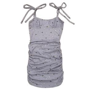 Endless Blu Ruched Tie-Shoulder Mini Dress Blue Floral Small
